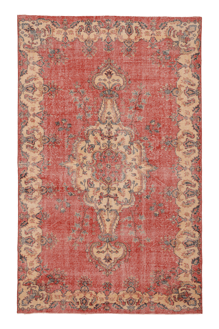 Vintage Isparta Turkish Area Rug 5x9 ft — Red & Beige Floral (No. 39573)