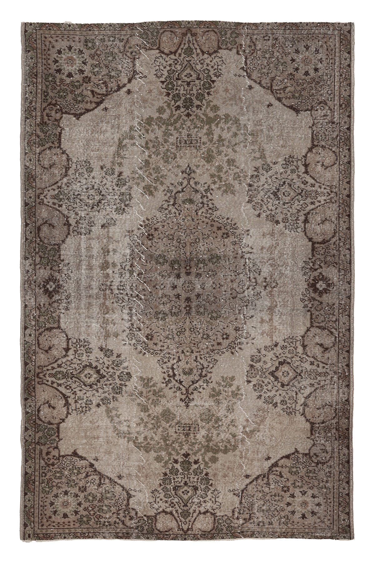 Vintage Isparta Turkish Area Rug 5x8 ft — Beige & Green Floral (No. 39575)