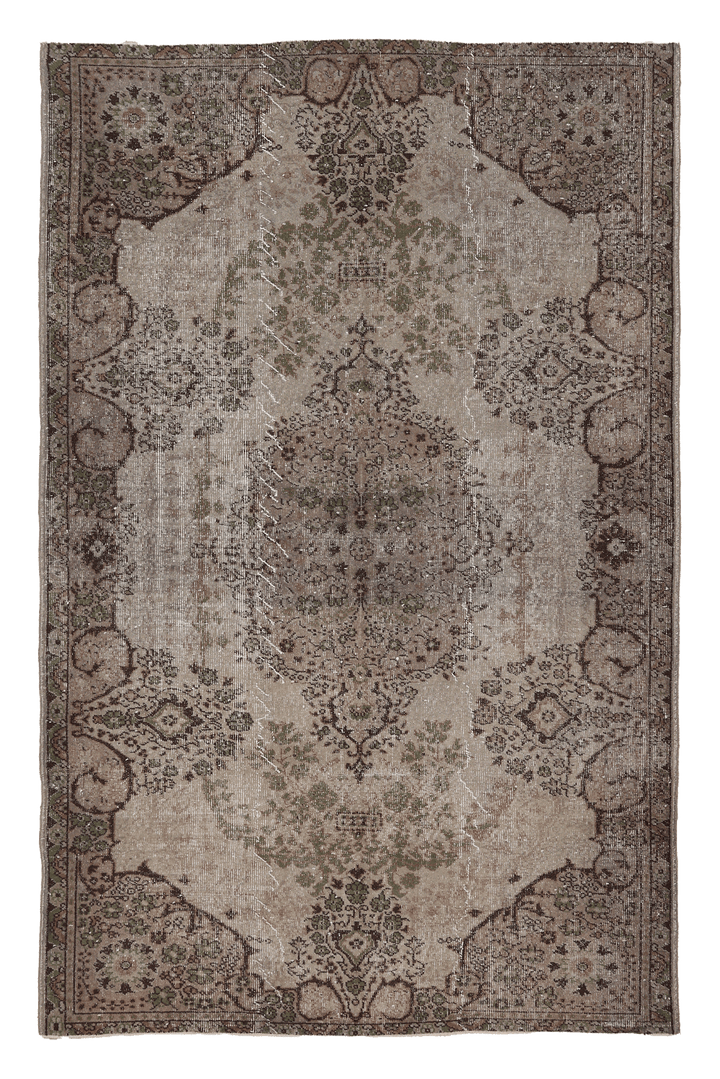 Vintage Isparta Turkish Area Rug 5x8 ft — Beige & Green Floral (No. 39575)