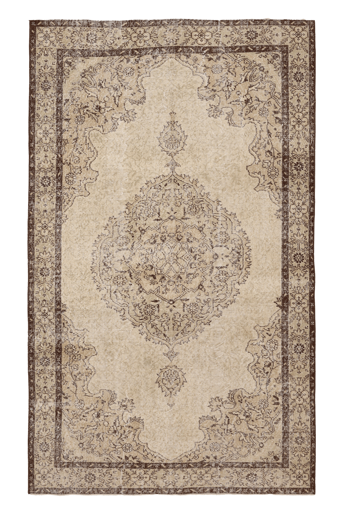 Vintage Isparta Turkish Area Rug 5x8 ft — Beige & Brown Floral (No. 39576)