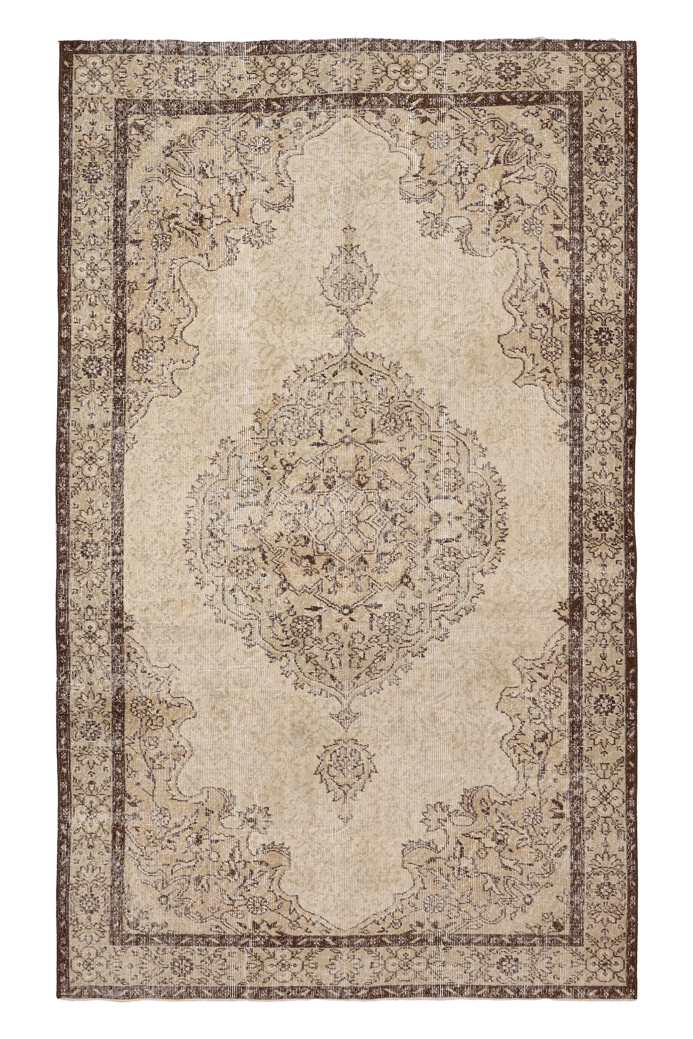Vintage Isparta Turkish Area Rug 5x8 ft — Beige & Brown Floral (No. 39576)
