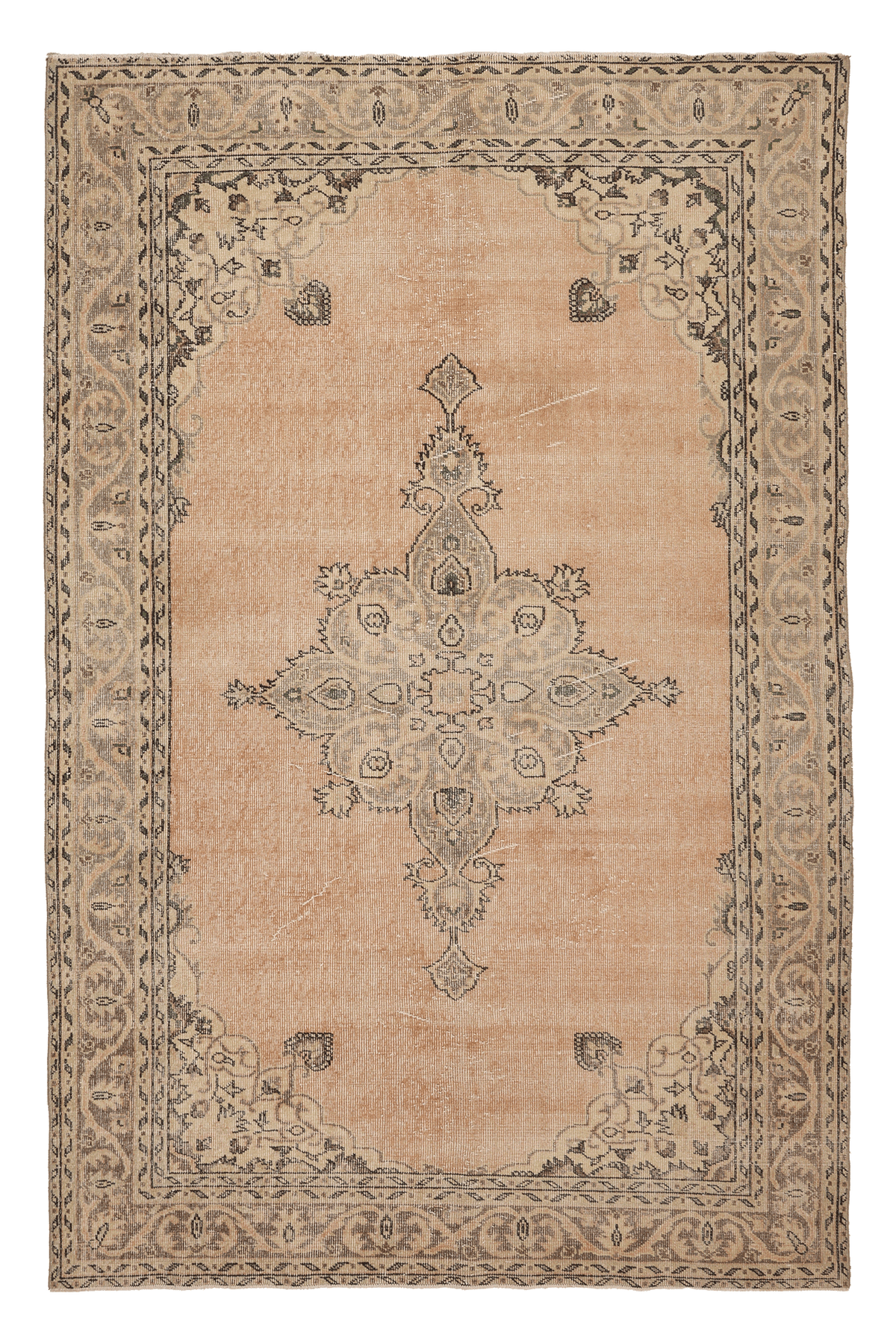 Vintage Isparta Turkish Area Rug 6x9 ft — Beige & Brown Floral (No. 39577)