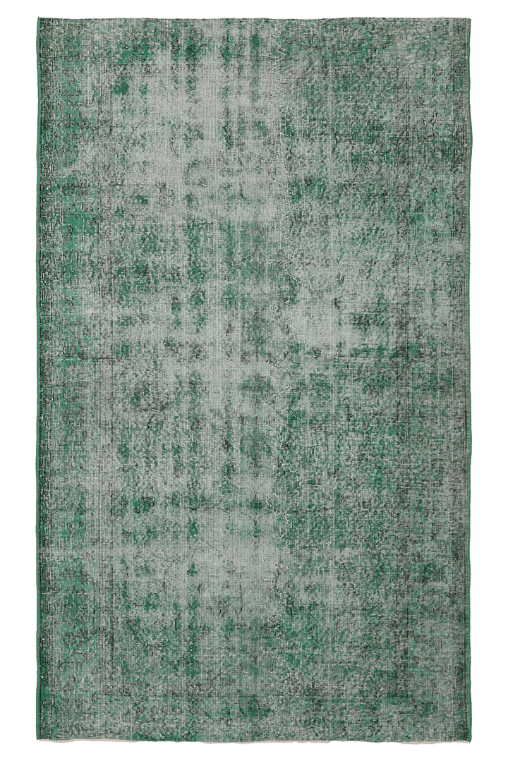 Vintage Isparta Turkish Area Rug 5x8 ft — Green & Gray Overdyed