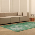 Vintage Isparta Turkish Area Rug 5x8 ft — Green & Gray Overdyed
