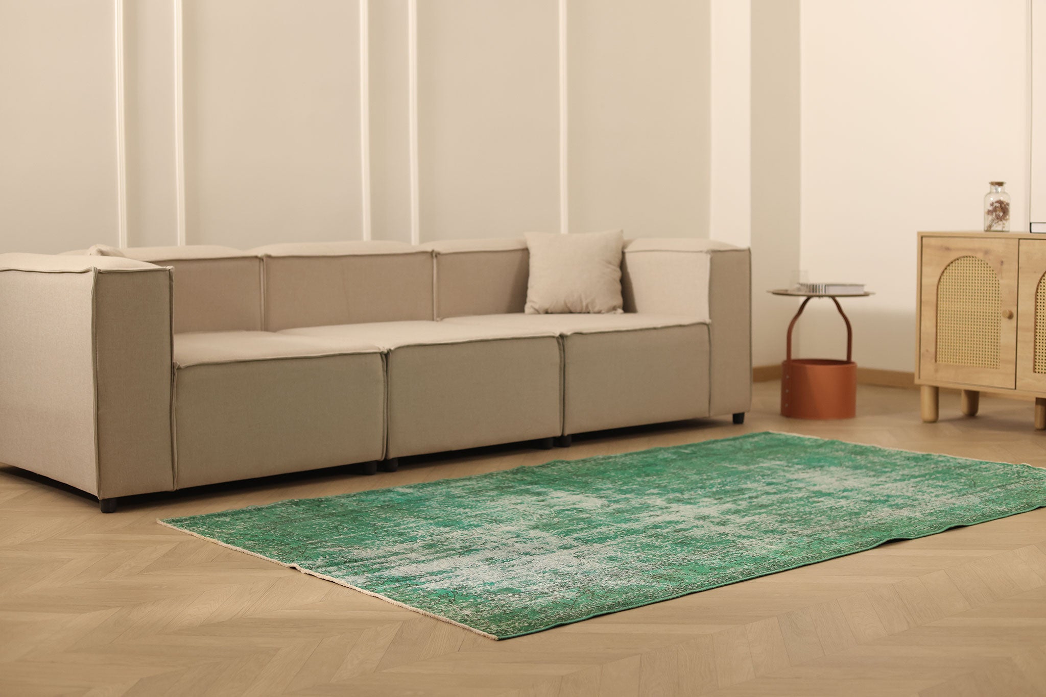Vintage Isparta Turkish Area Rug 5x8 ft — Green & Gray Overdyed