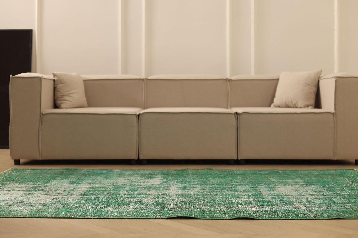 Vintage Isparta Turkish Area Rug 5x8 ft — Green & Gray Overdyed