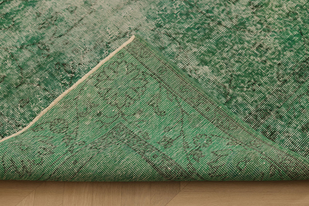 Vintage Isparta Turkish Area Rug 5x8 ft — Green & Gray Overdyed