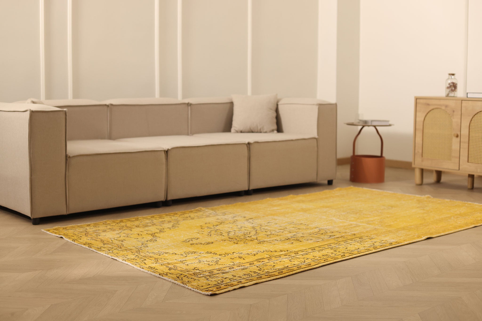 Vintage Manisa Turkish Area Rug 5x9 ft — Yellow Overdyed