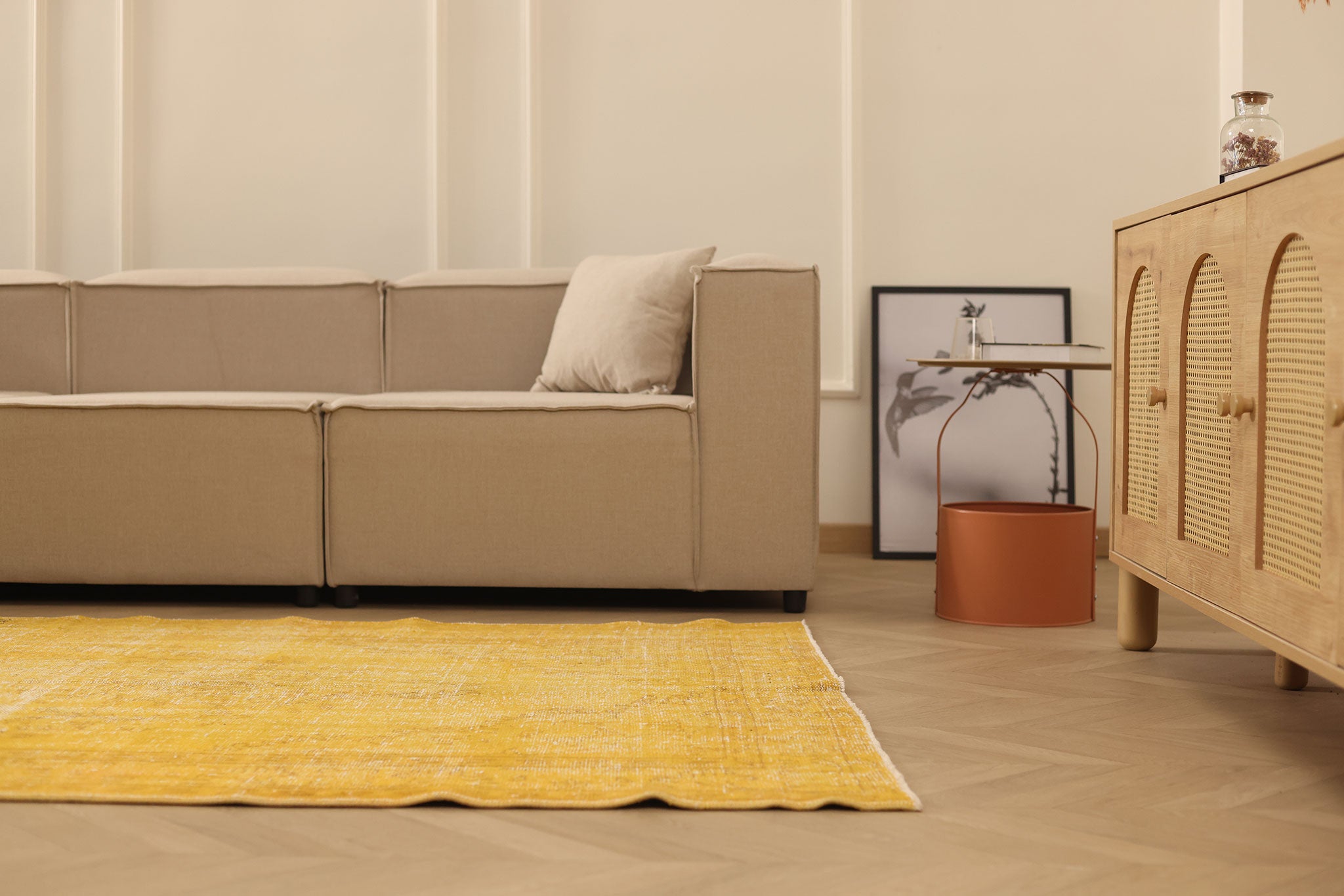 Vintage Manisa Turkish Area Rug 5x9 ft — Yellow Overdyed