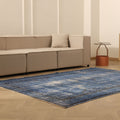 Vintage Isparta Turkish Area Rug 6x8 ft — Blue & Gray Overdyed