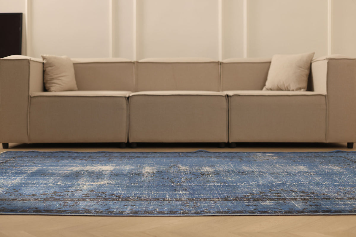 Vintage Isparta Turkish Area Rug 6x8 ft — Blue & Gray Overdyed