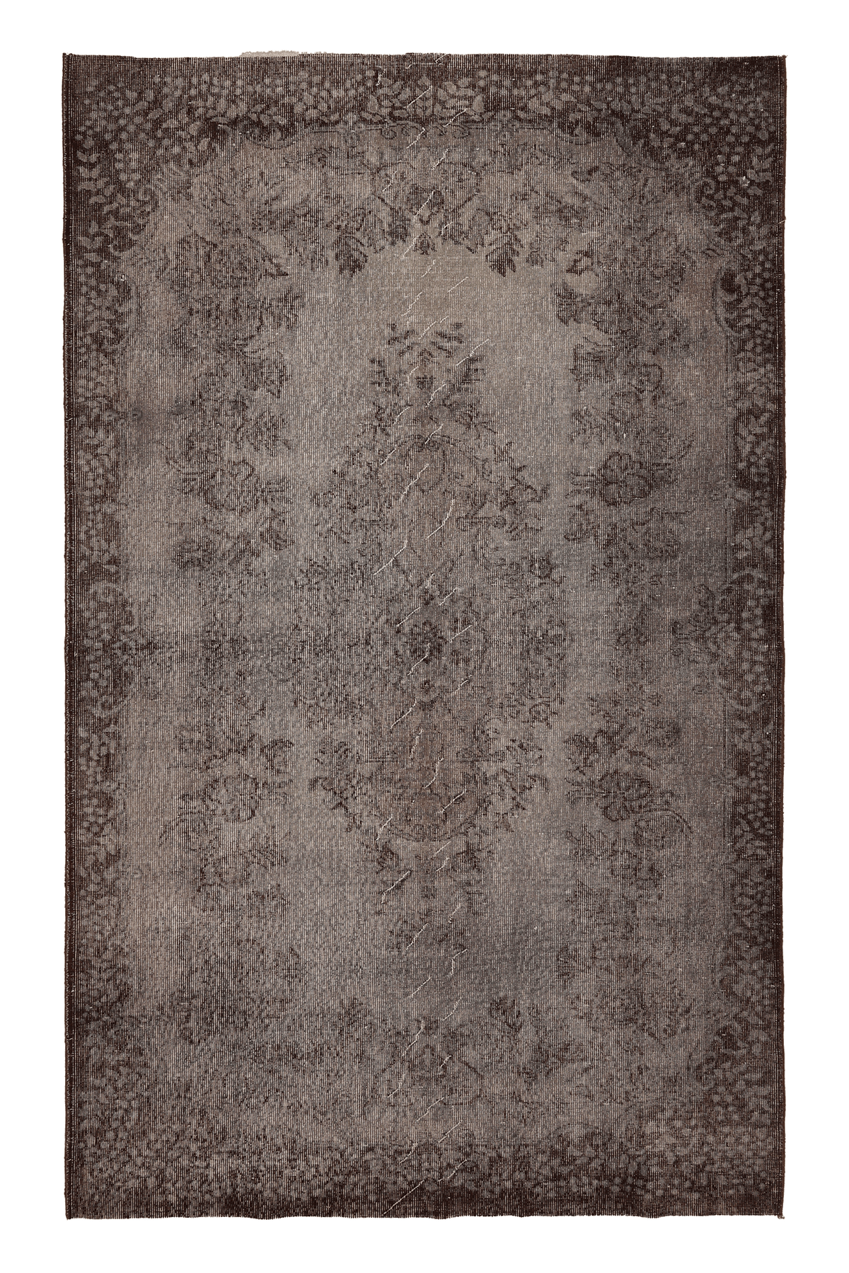 Vintage Isparta Turkish Area Rug 5x9 ft — Gray & Brown Overdyed (No. 39583)