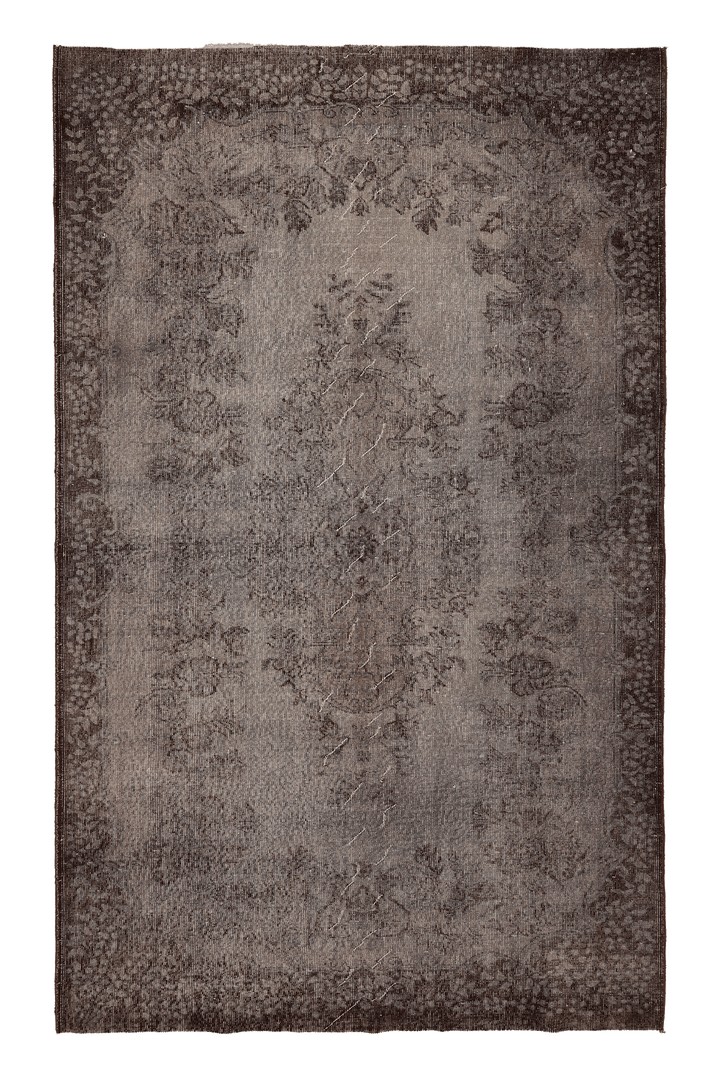 Vintage Isparta Turkish Area Rug 5x9 ft — Gray & Brown Overdyed (No. 39583)