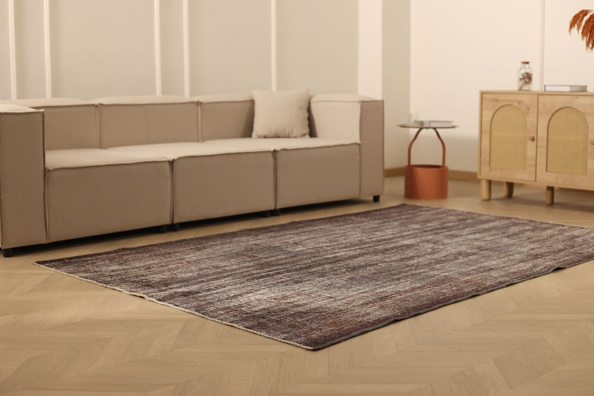Vintage Manisa Turkish Area Rug 5x8 ft — Gray & Brown Overdyed