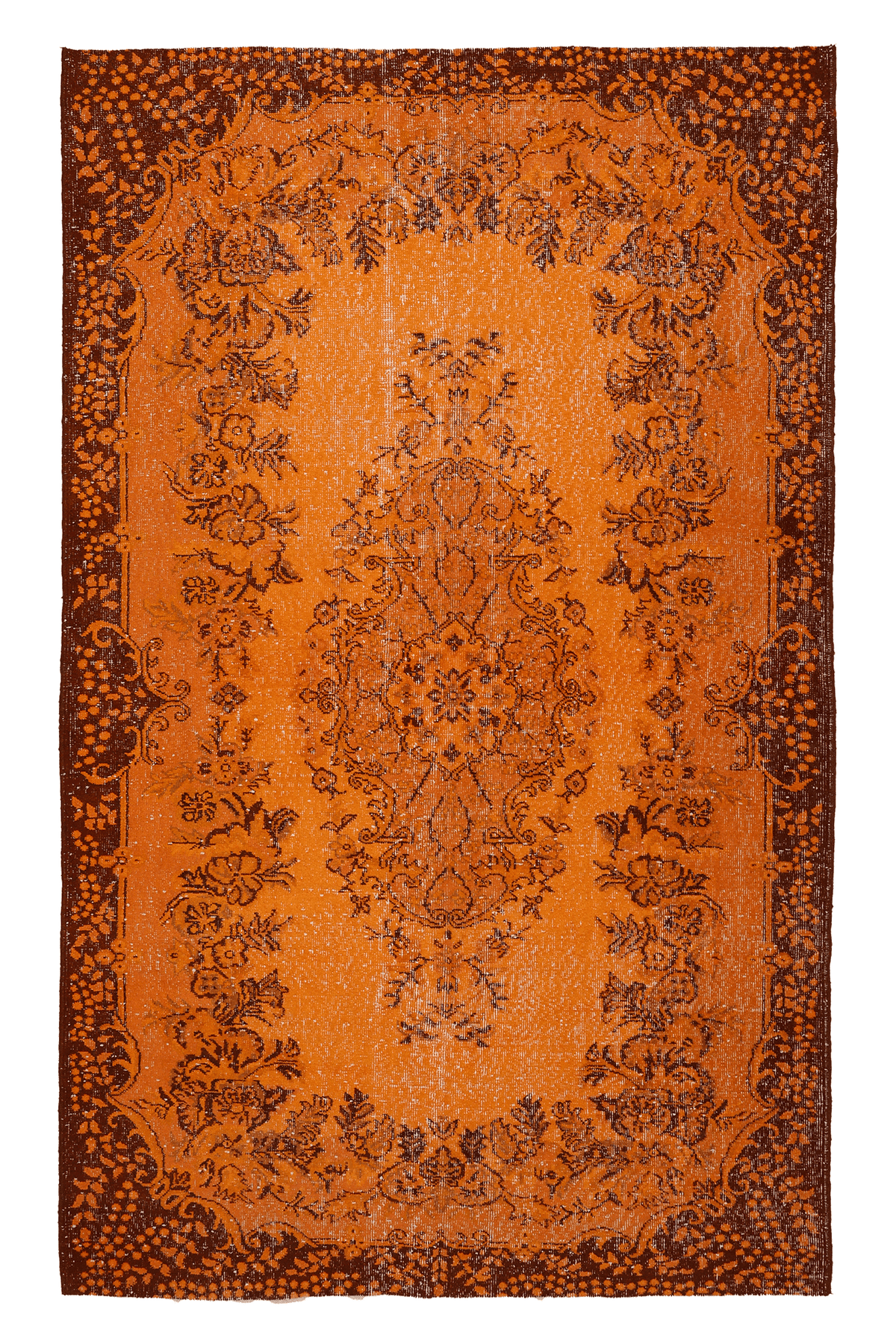 Vintage Isparta Turkish Area Rug 5x9 ft — Orange & Brown Overdyed