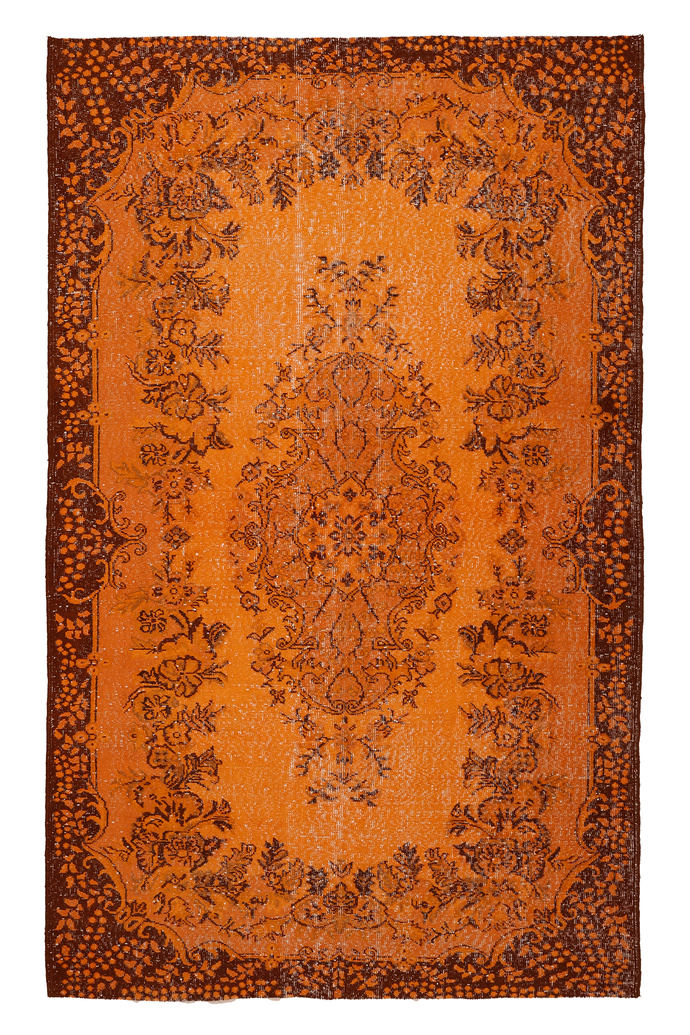 Vintage Isparta Turkish Area Rug 5x9 ft — Orange & Brown Overdyed