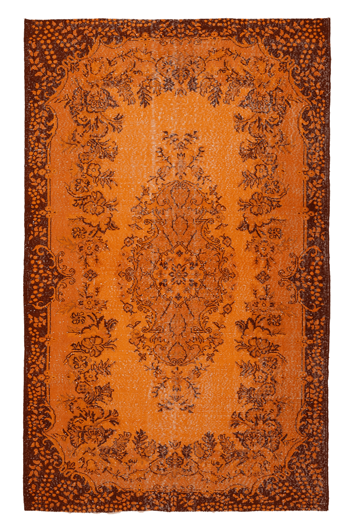 Vintage Isparta Turkish Area Rug 5x9 ft — Orange & Brown Overdyed