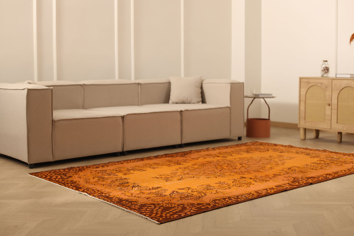 Vintage Isparta Turkish Area Rug 5x9 ft — Orange & Brown Overdyed