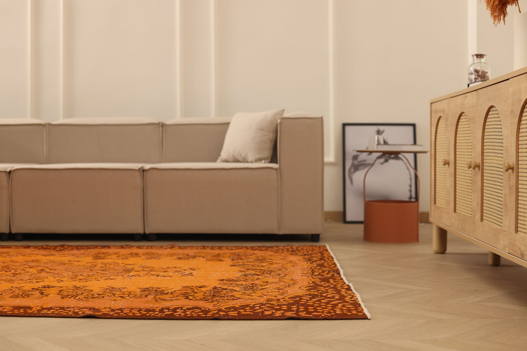 Vintage Isparta Turkish Area Rug 5x9 ft — Orange & Brown Overdyed