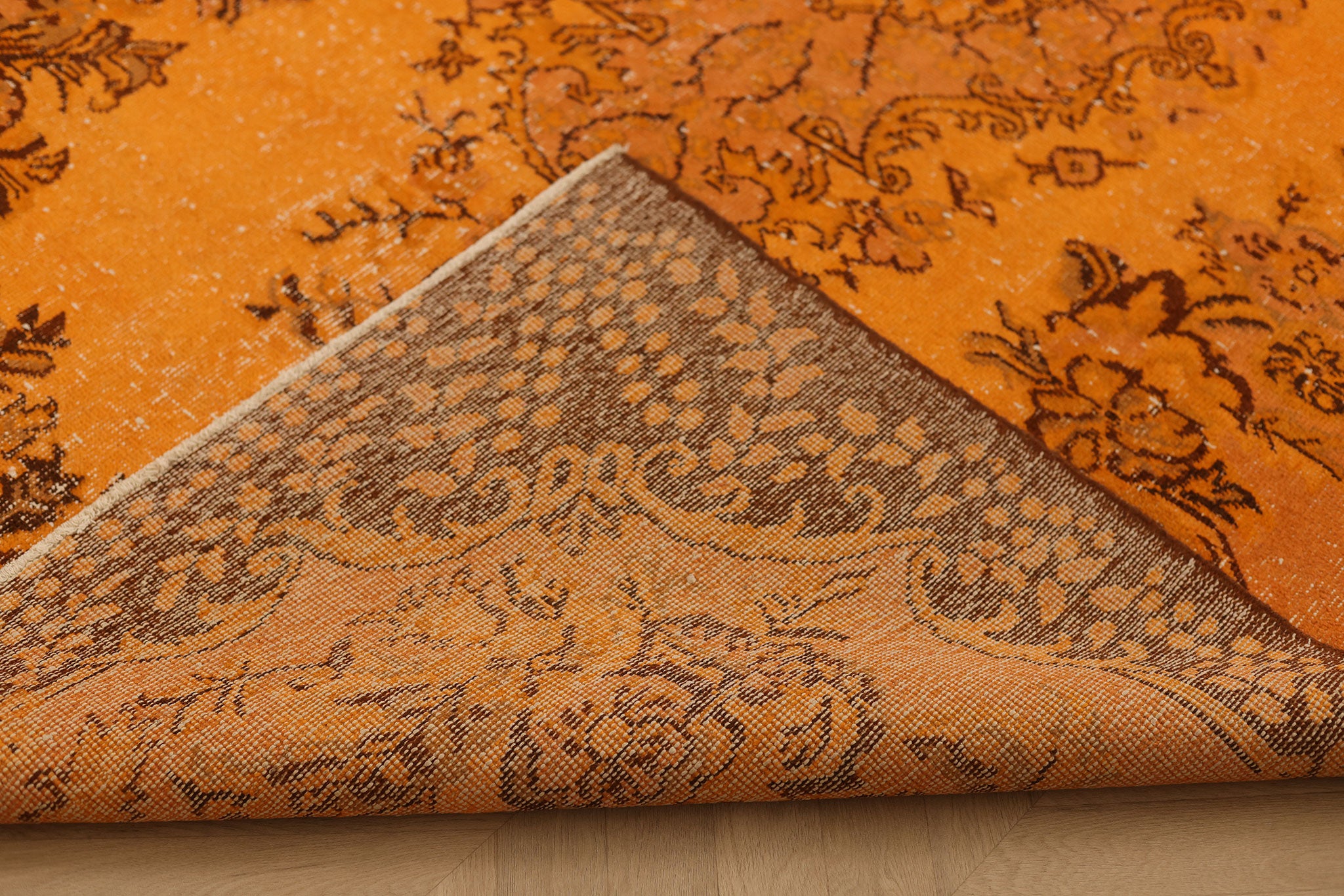 Vintage Isparta Turkish Area Rug 5x9 ft — Orange & Brown Overdyed