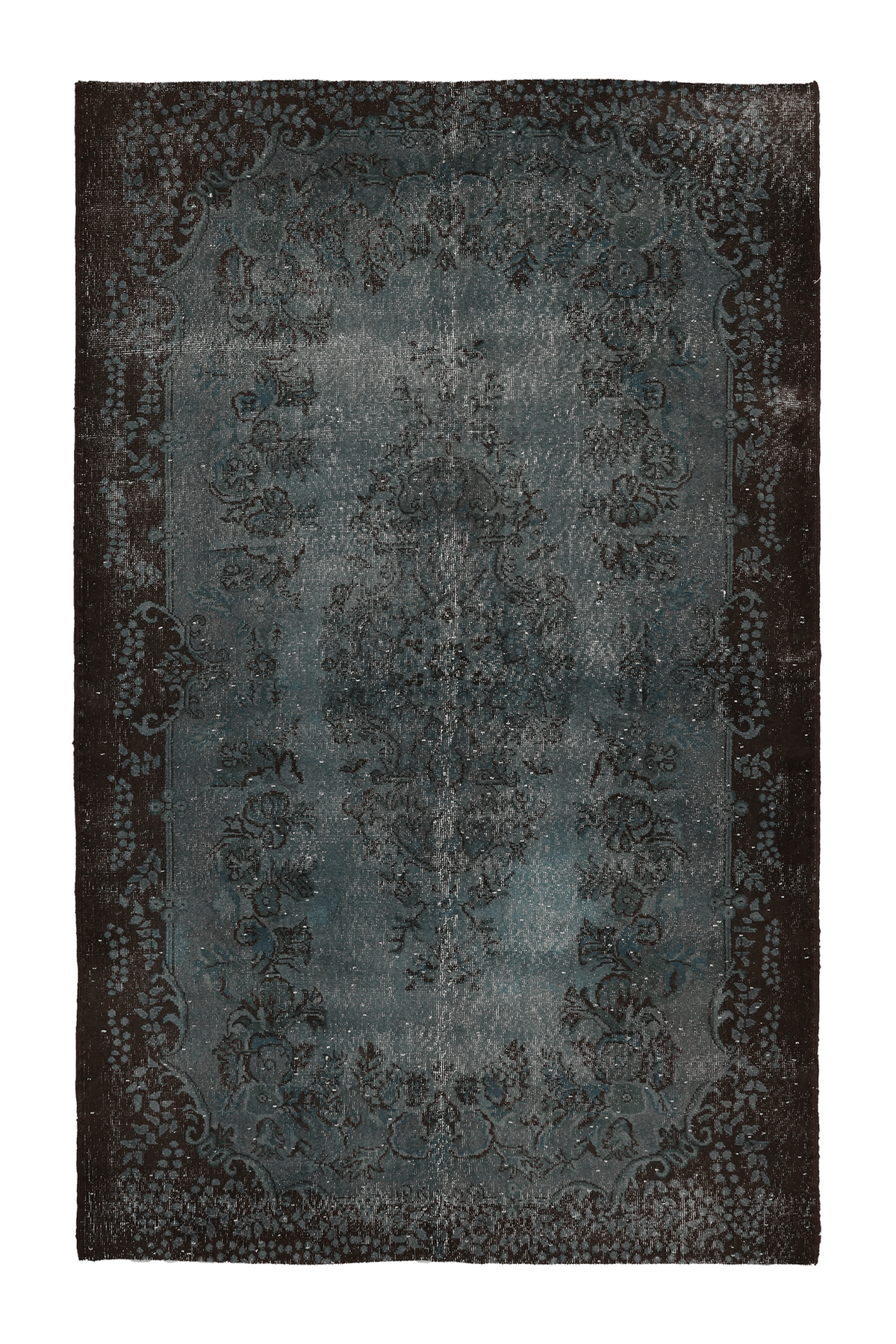 Vintage Isparta Turkish Area Rug 6x9 ft — Blue & Gray Overdyed (No. 39588)