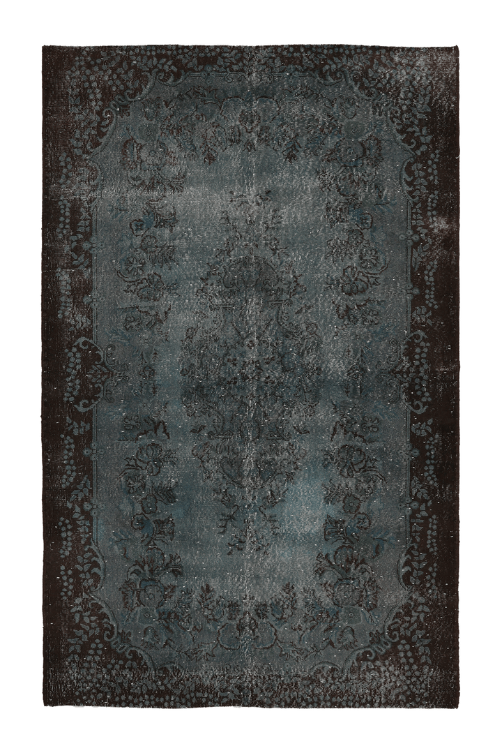 Vintage Isparta Turkish Area Rug 6x9 ft — Blue & Gray Overdyed (No. 39588)