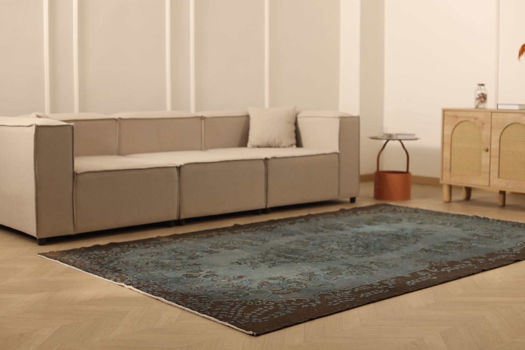 Vintage Isparta Turkish Area Rug 6x9 ft — Blue & Gray Overdyed (No. 39588)