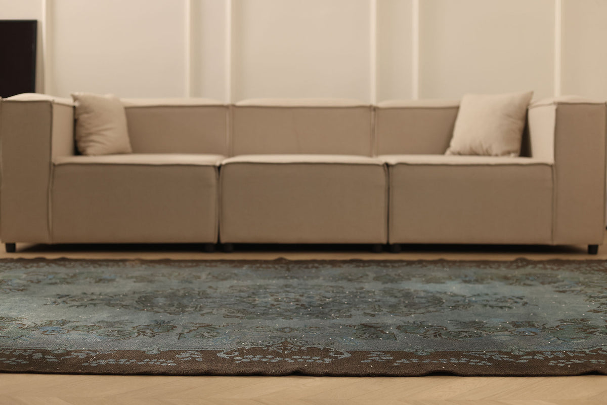 Vintage Isparta Turkish Area Rug 6x9 ft — Blue & Gray Overdyed (No. 39588)