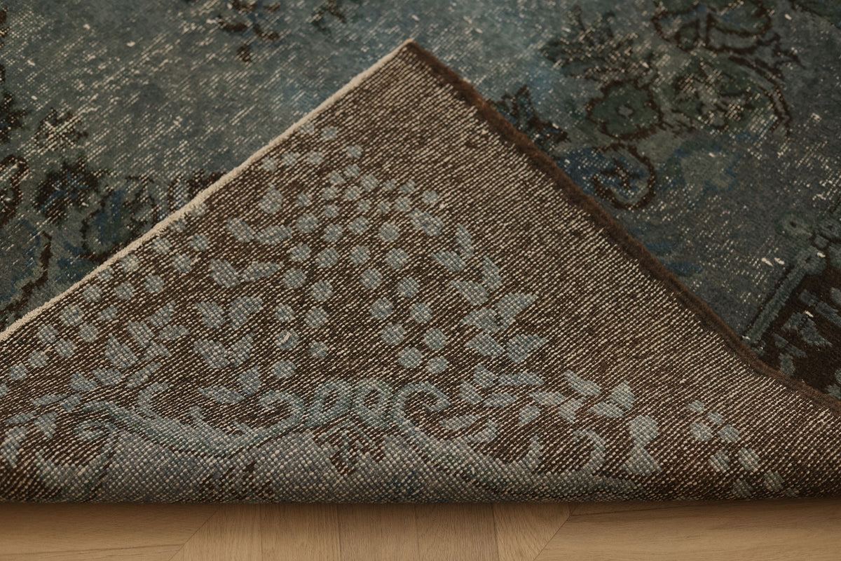 Vintage Isparta Turkish Area Rug 6x9 ft — Blue & Gray Overdyed (No. 39588)