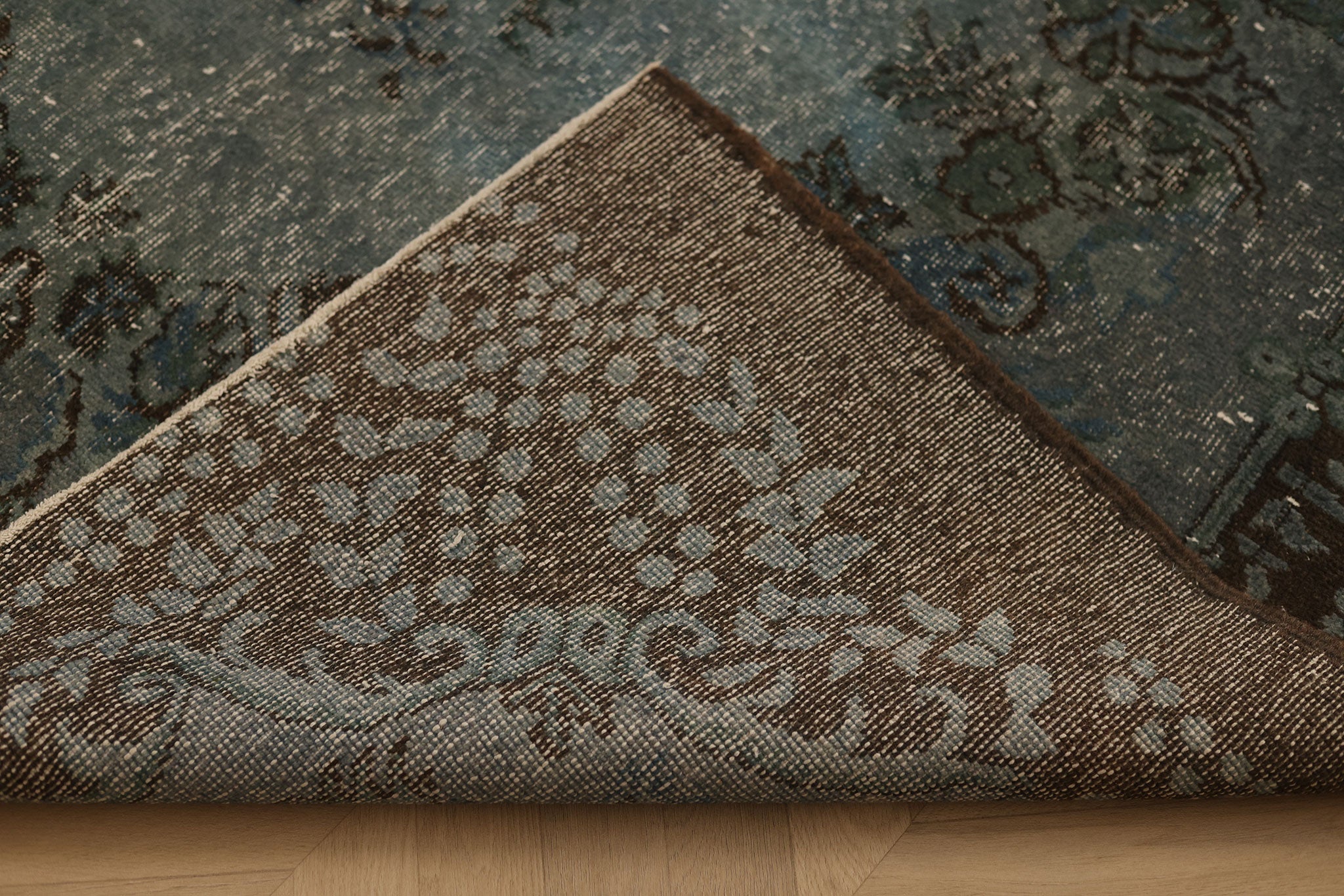 Vintage Isparta Turkish Area Rug 6x9 ft — Blue & Gray Overdyed (No. 39588)
