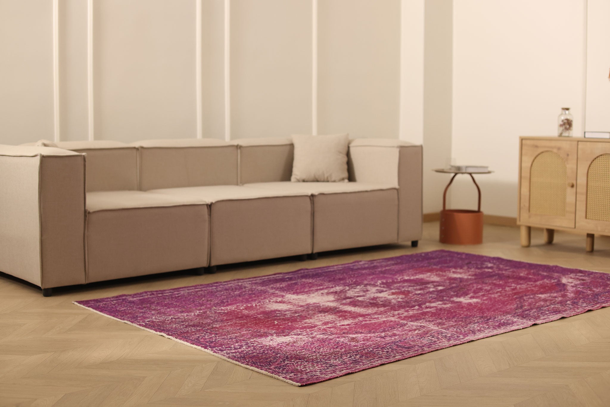 Vintage Isparta Turkish Area Rug 5x8 ft — Pink & Red Overdyed