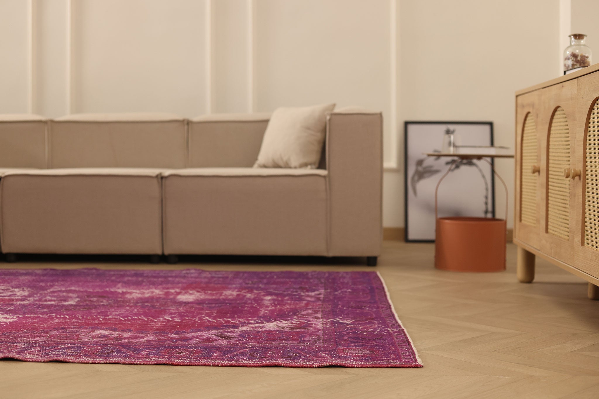 Vintage Isparta Turkish Area Rug 5x8 ft — Pink & Red Overdyed