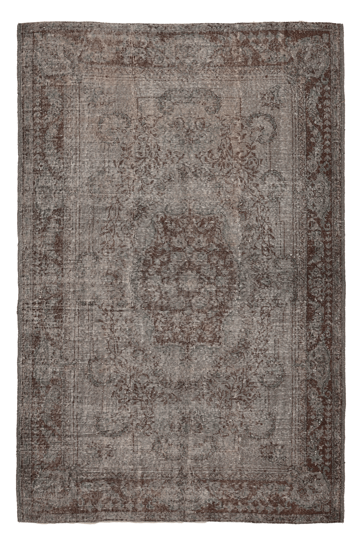 Vintage Isparta Turkish Area Rug 5x8 ft — Gray & Brown Floral