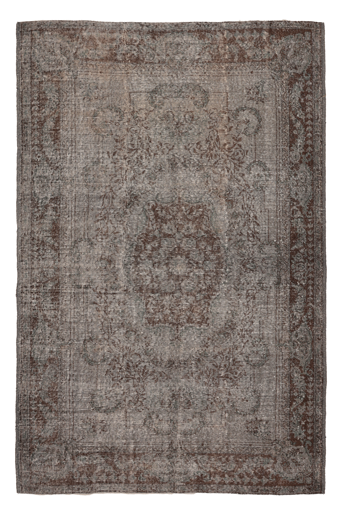 Vintage Isparta Turkish Area Rug 5x8 ft — Gray & Brown Floral
