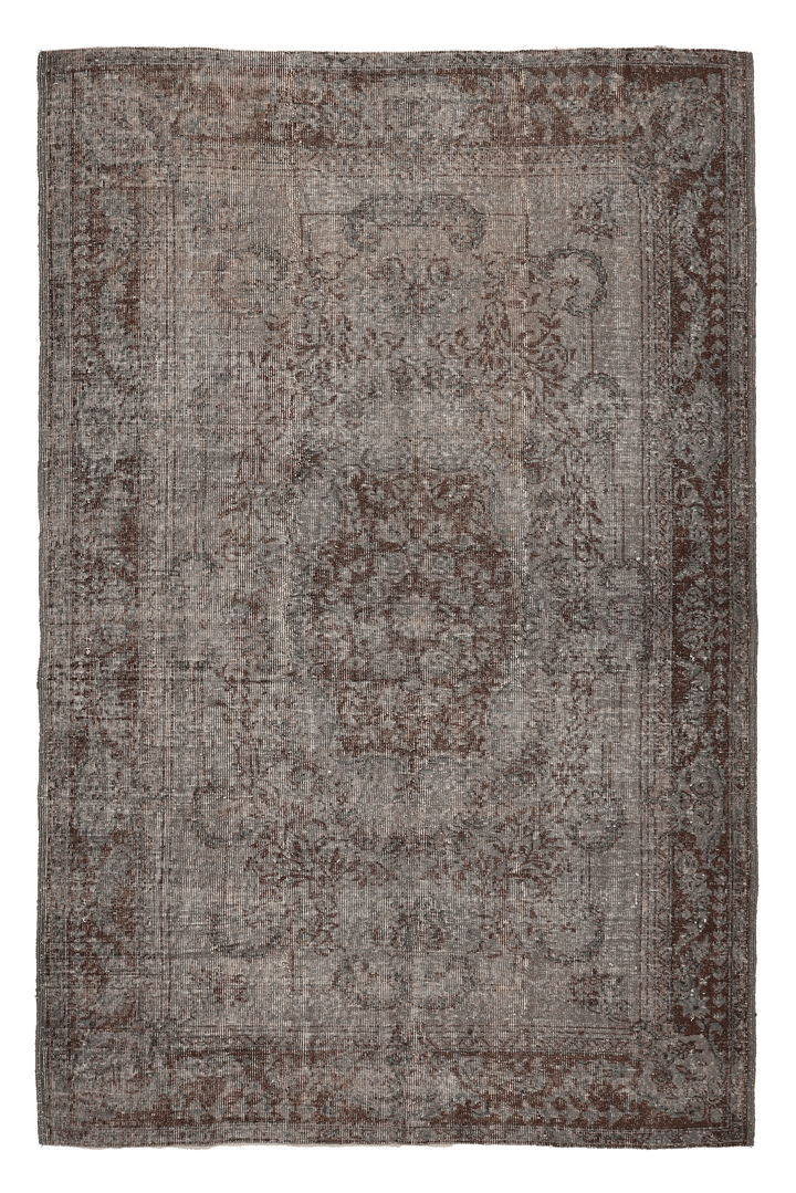 Vintage Isparta Turkish Area Rug 5x8 ft — Gray & Brown Floral