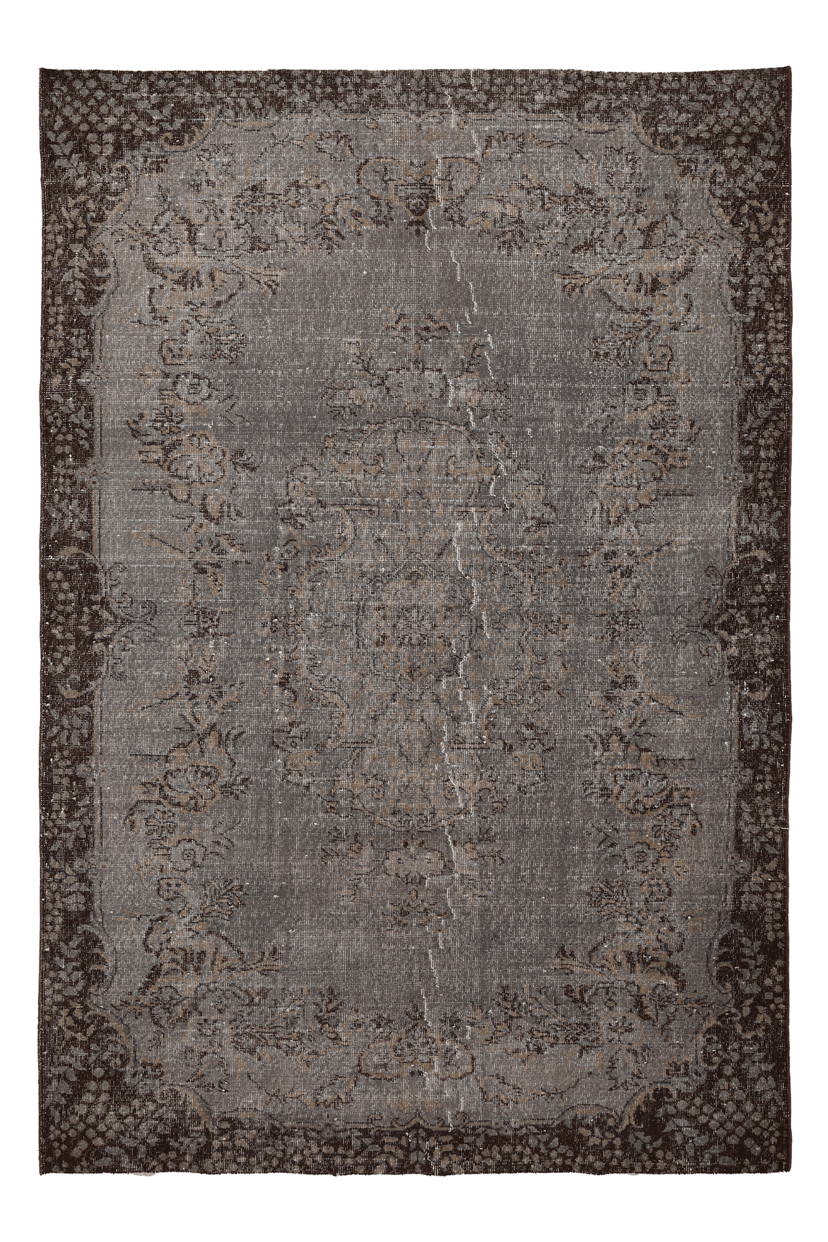 Vintage Isparta Turkish Area Rug 6x9 ft — Gray & Brown Distressed (No. 39592)