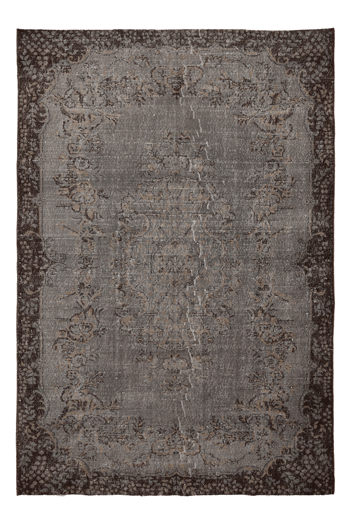 Vintage Isparta Turkish Area Rug 6x9 ft — Gray & Brown Distressed (No. 39592)