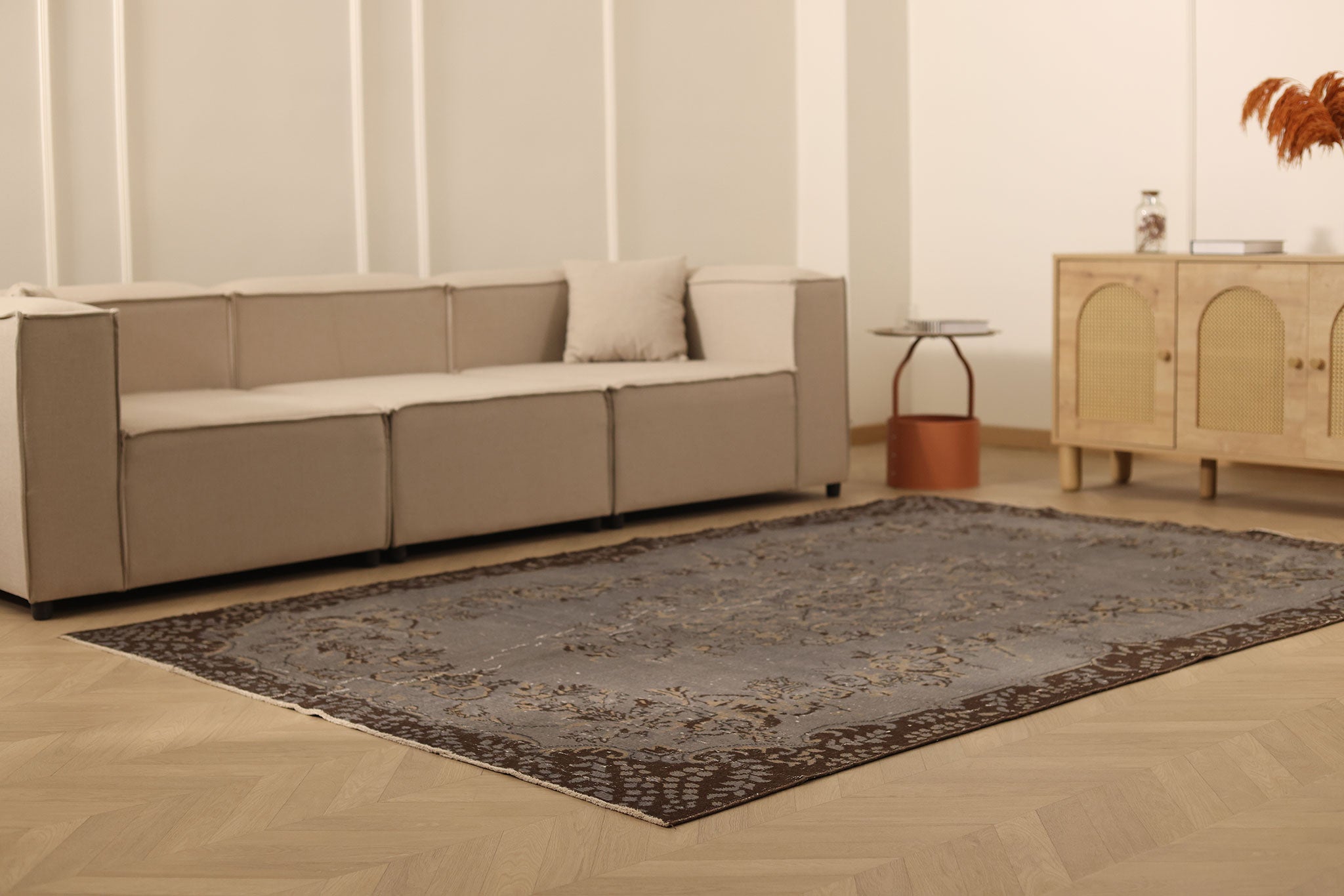 Vintage Isparta Turkish Area Rug 6x9 ft — Gray & Brown Distressed (No. 39592)