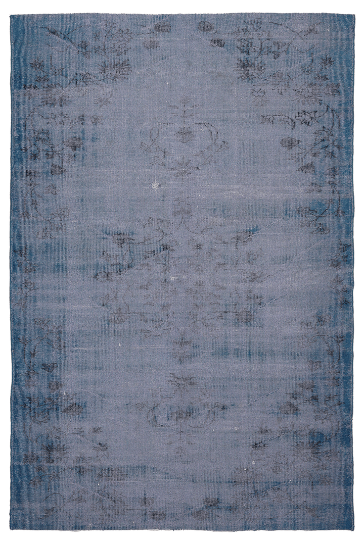 Vintage Manisa Turkish Area Rug 5x8 ft — Blue Overdyed