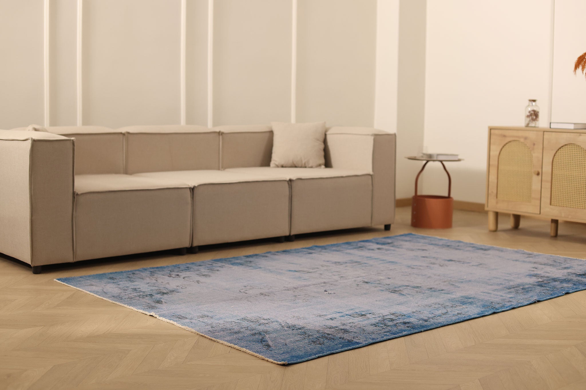 Vintage Manisa Turkish Area Rug 5x8 ft — Blue Overdyed