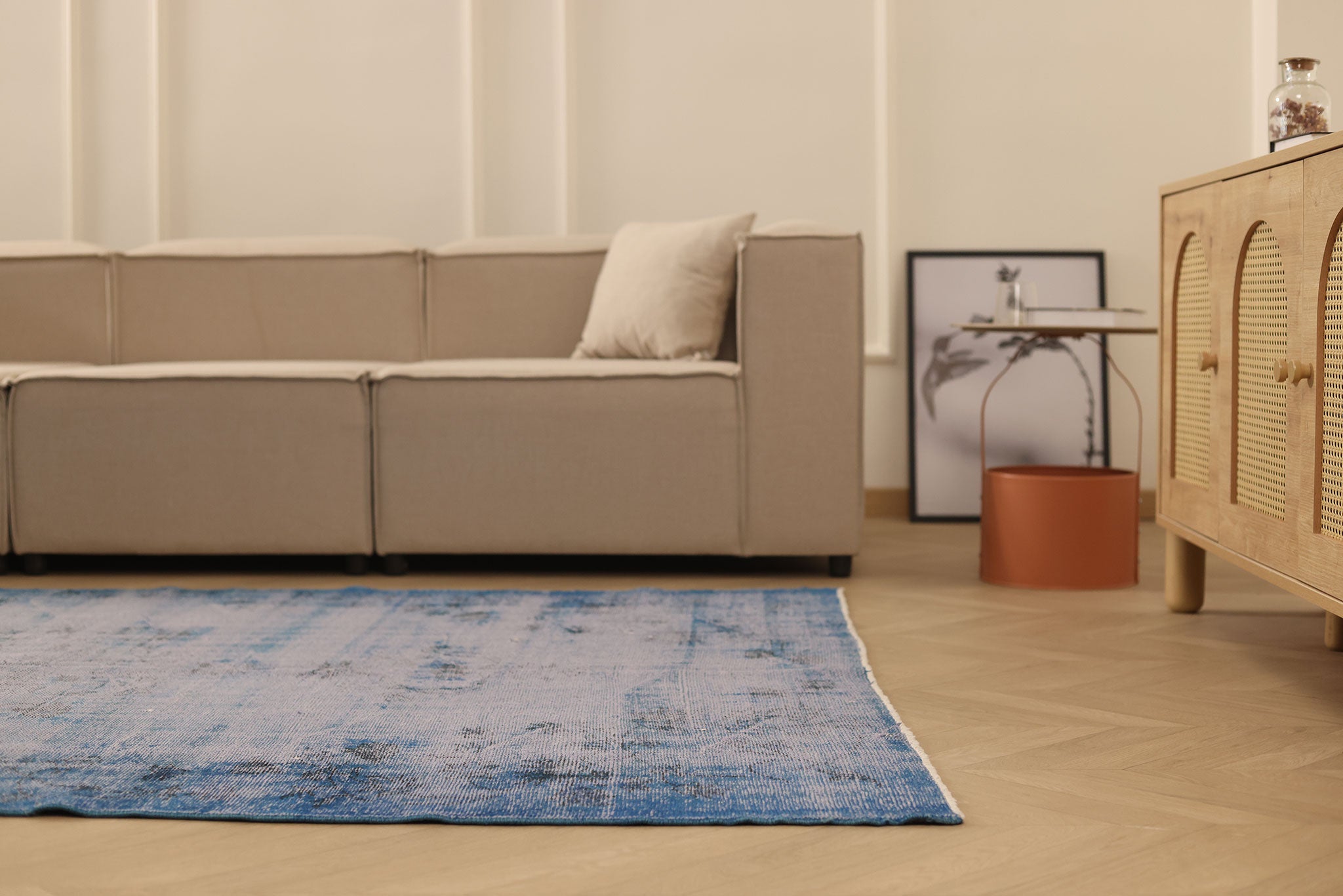 Vintage Manisa Turkish Area Rug 5x8 ft — Blue Overdyed