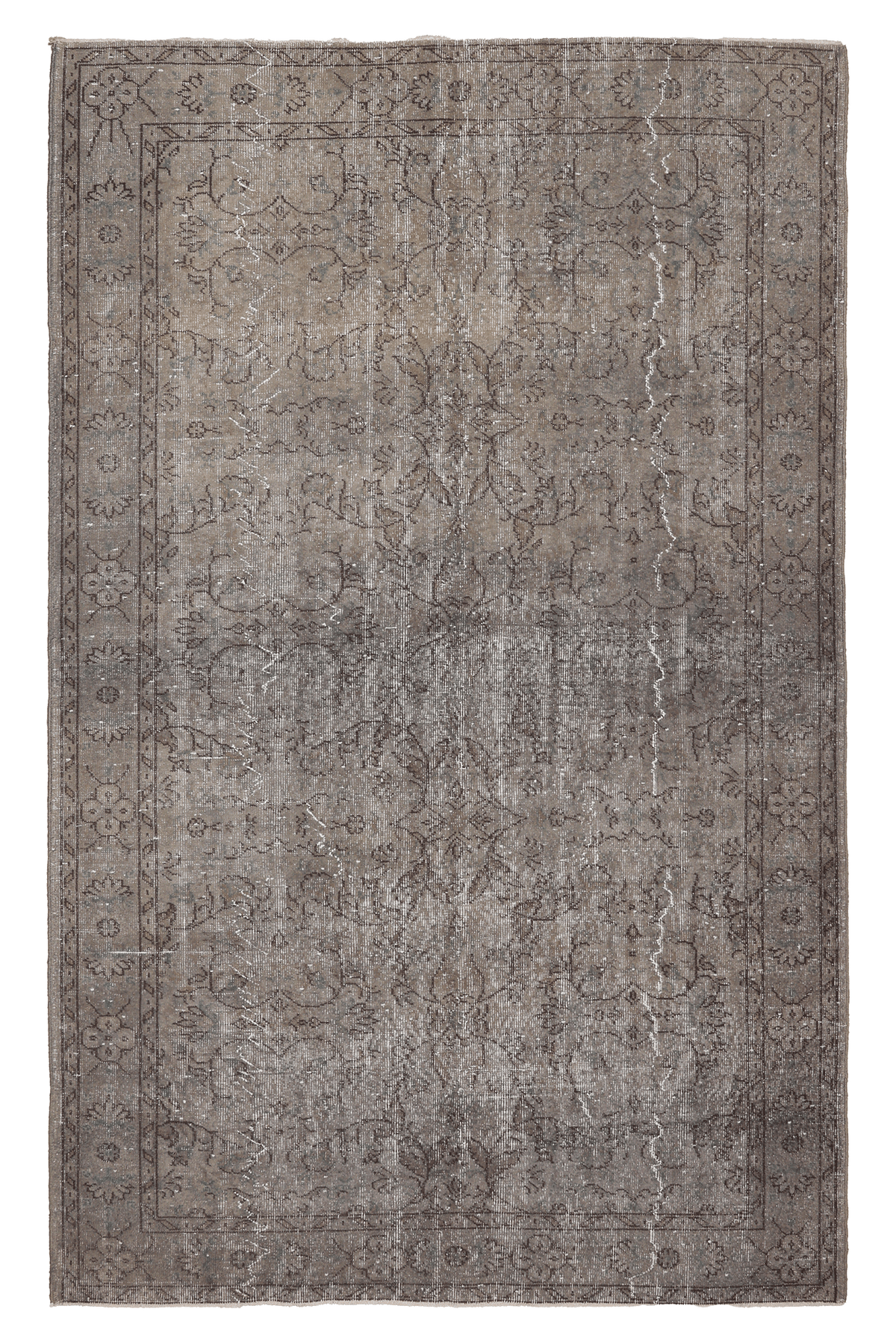 Vintage Isparta Turkish Area Rug 5x9 ft — Gray Floral
