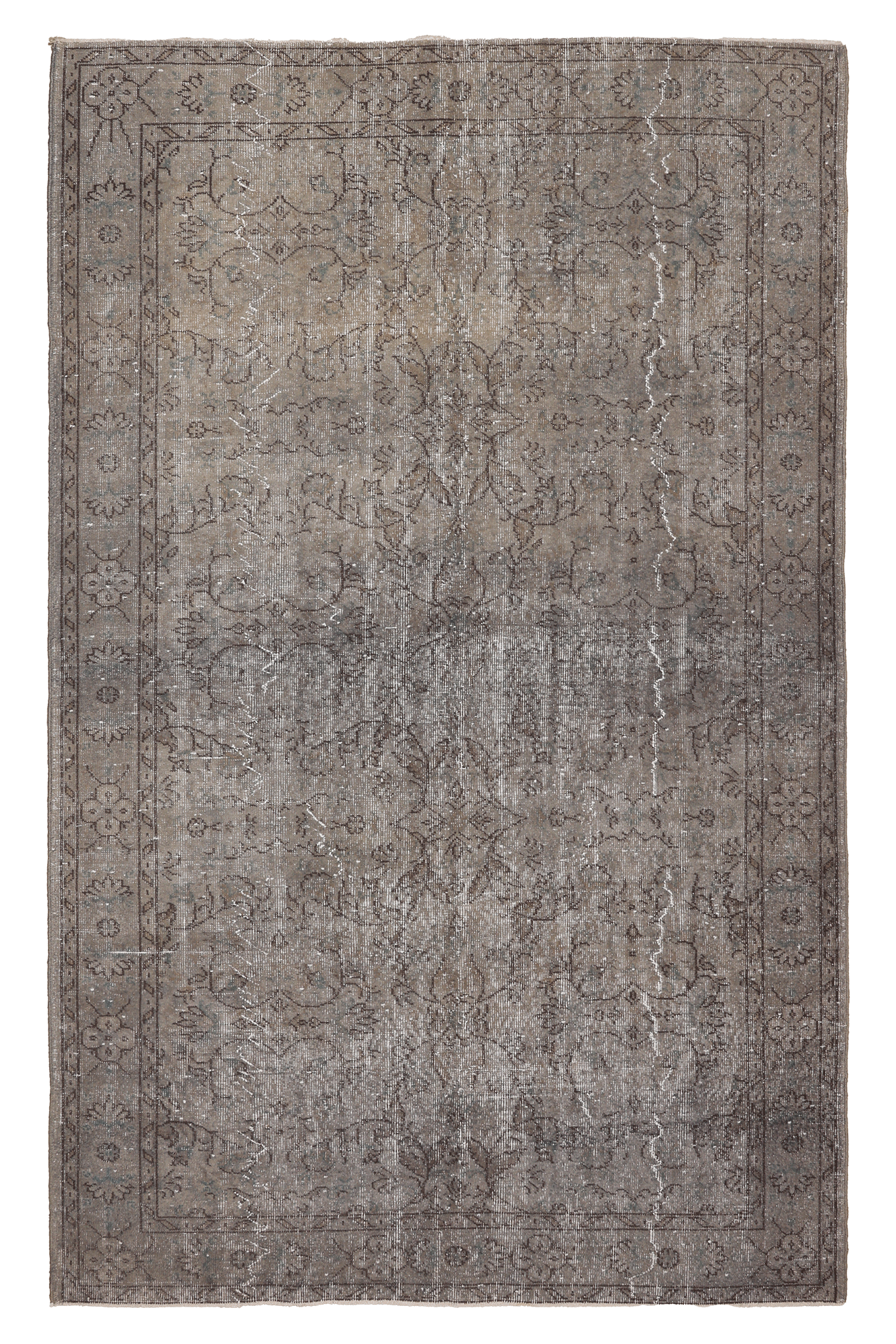 Vintage Isparta Turkish Area Rug 5x9 ft — Gray Floral
