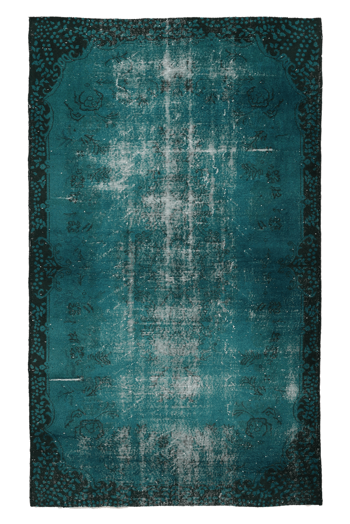 Vintage Isparta Turkish Area Rug 5x8 ft — Blue Overdyed