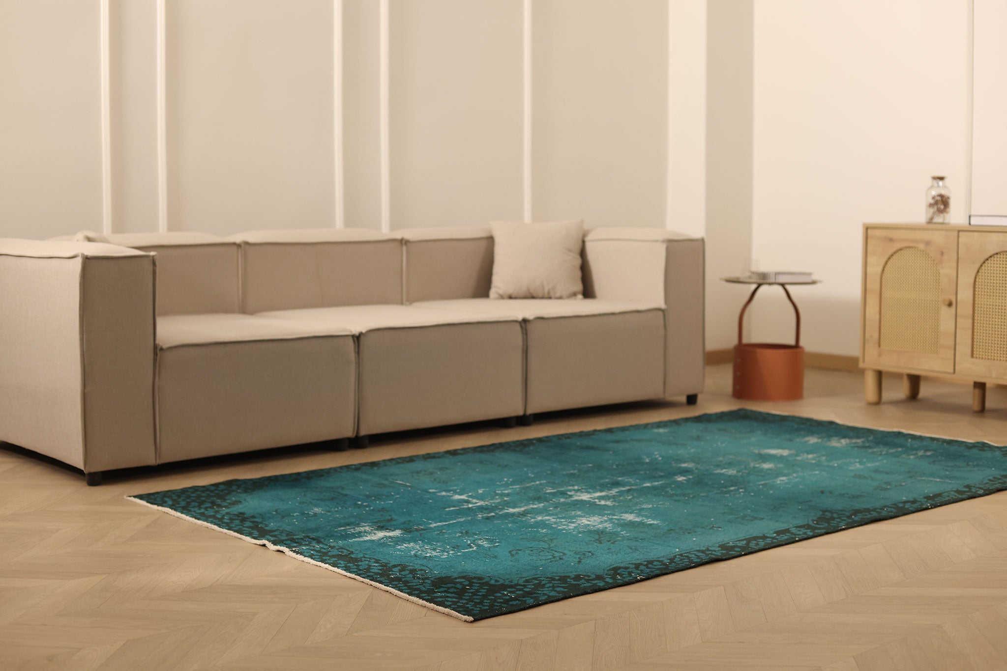 Vintage Isparta Turkish Area Rug 5x8 ft — Blue Overdyed