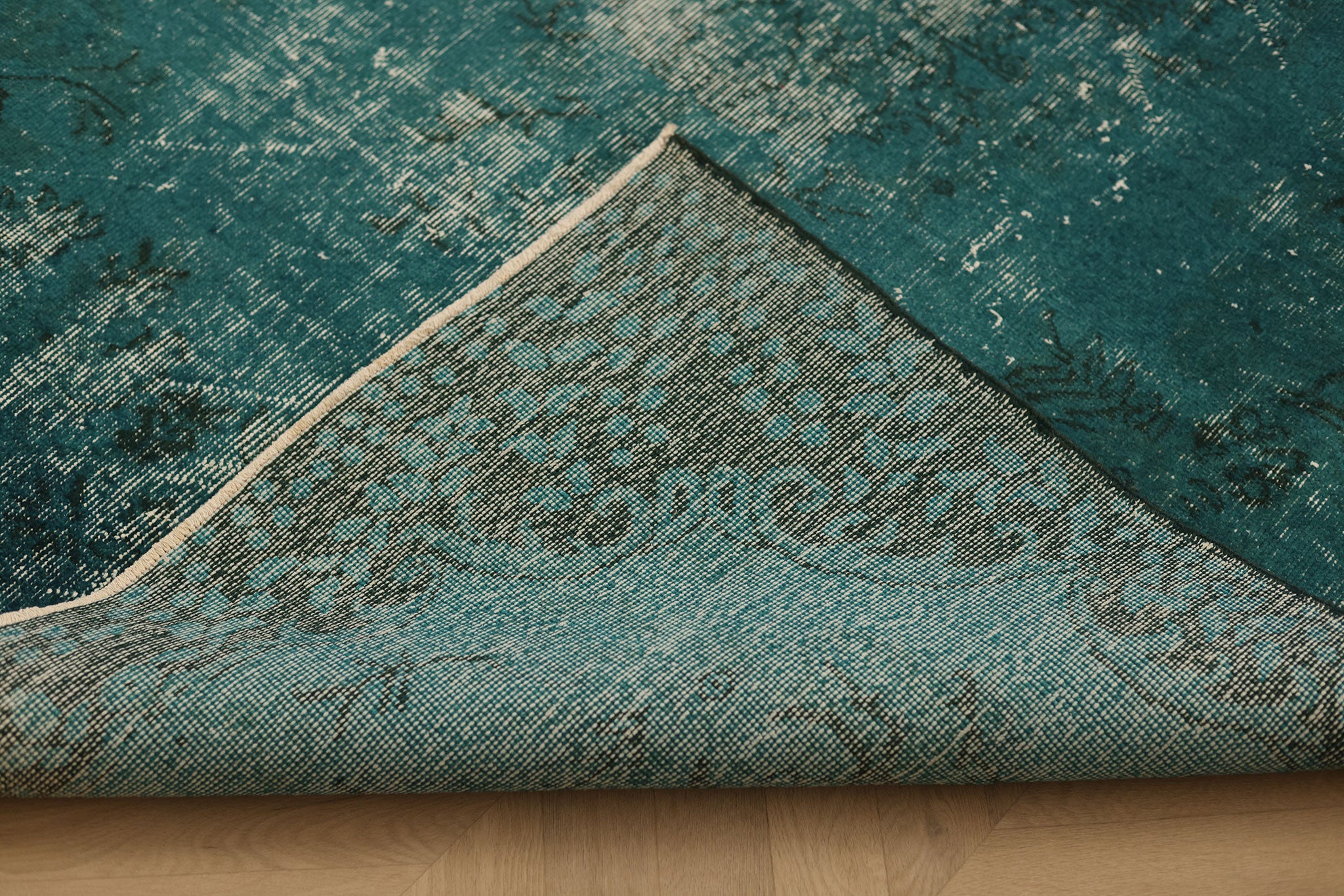 Vintage Isparta Turkish Area Rug 5x8 ft — Blue Overdyed