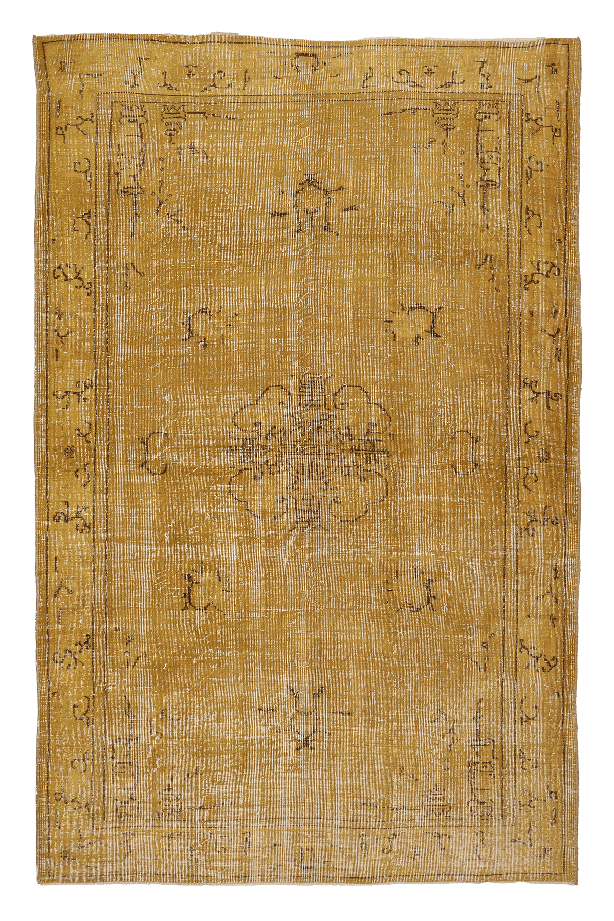 Vintage Isparta Turkish Area Rug 5x8 ft — Yellow & Brown Distressed