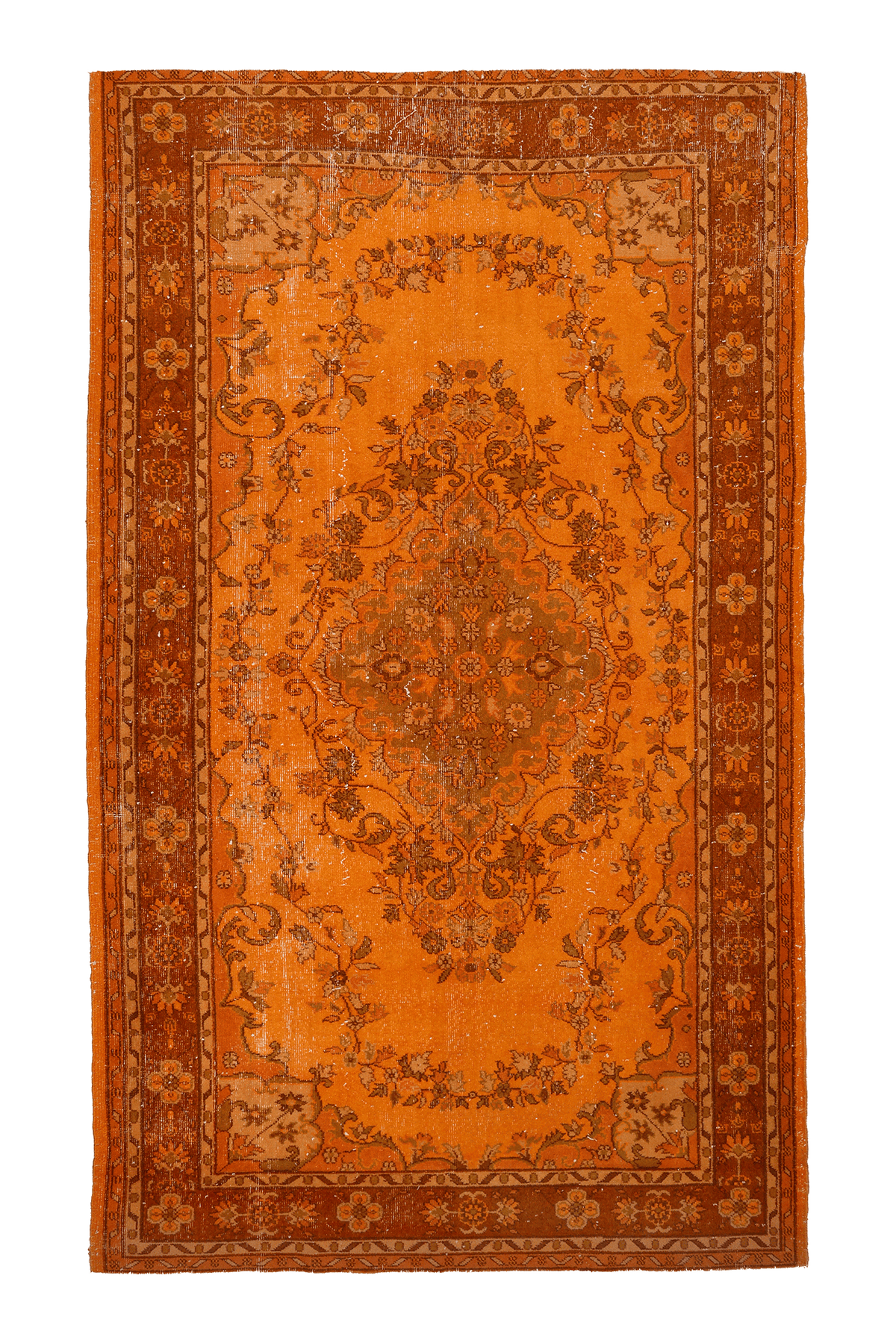 Vintage Isparta Turkish Area Rug 6x10 ft — Orange & Brown Overdyed (No. 39599)