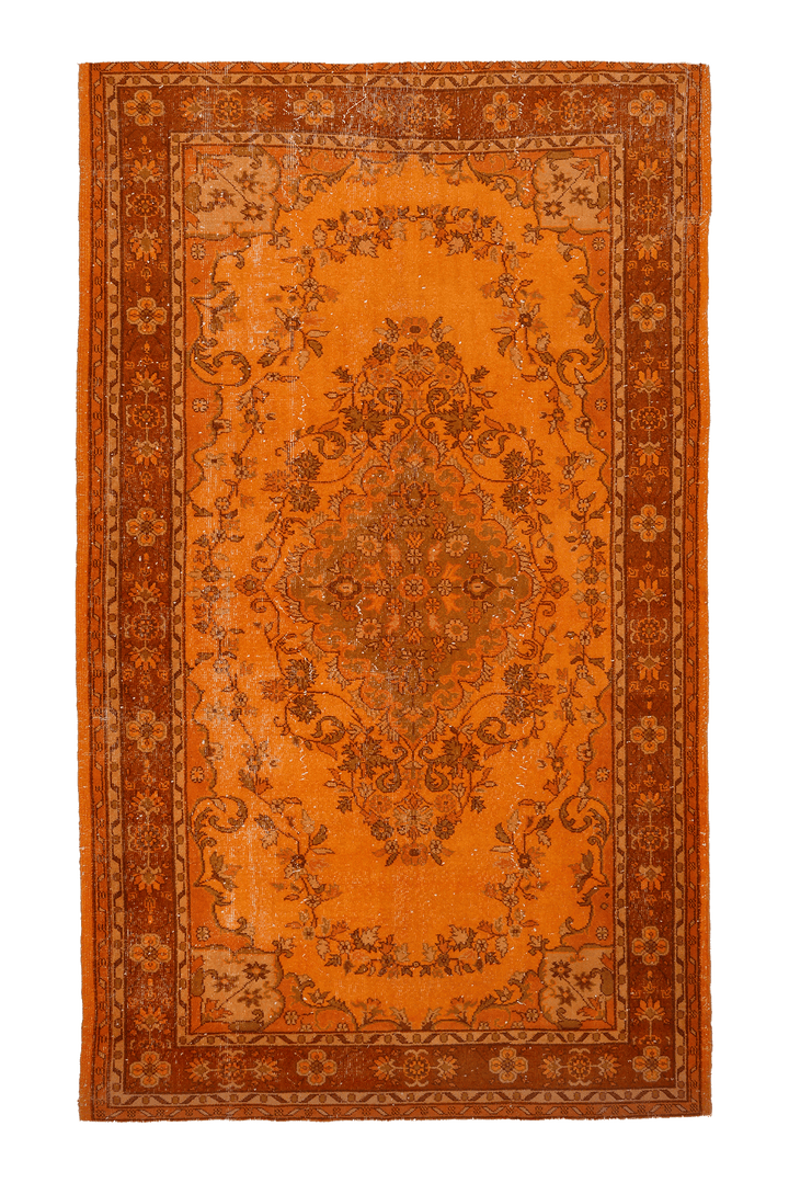 Vintage Isparta Turkish Area Rug 6x10 ft — Orange & Brown Overdyed (No. 39599)