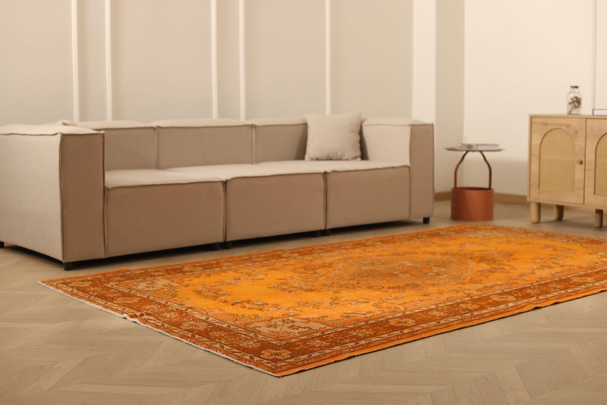 Vintage Isparta Turkish Area Rug 6x10 ft — Orange & Brown Overdyed (No. 39599)